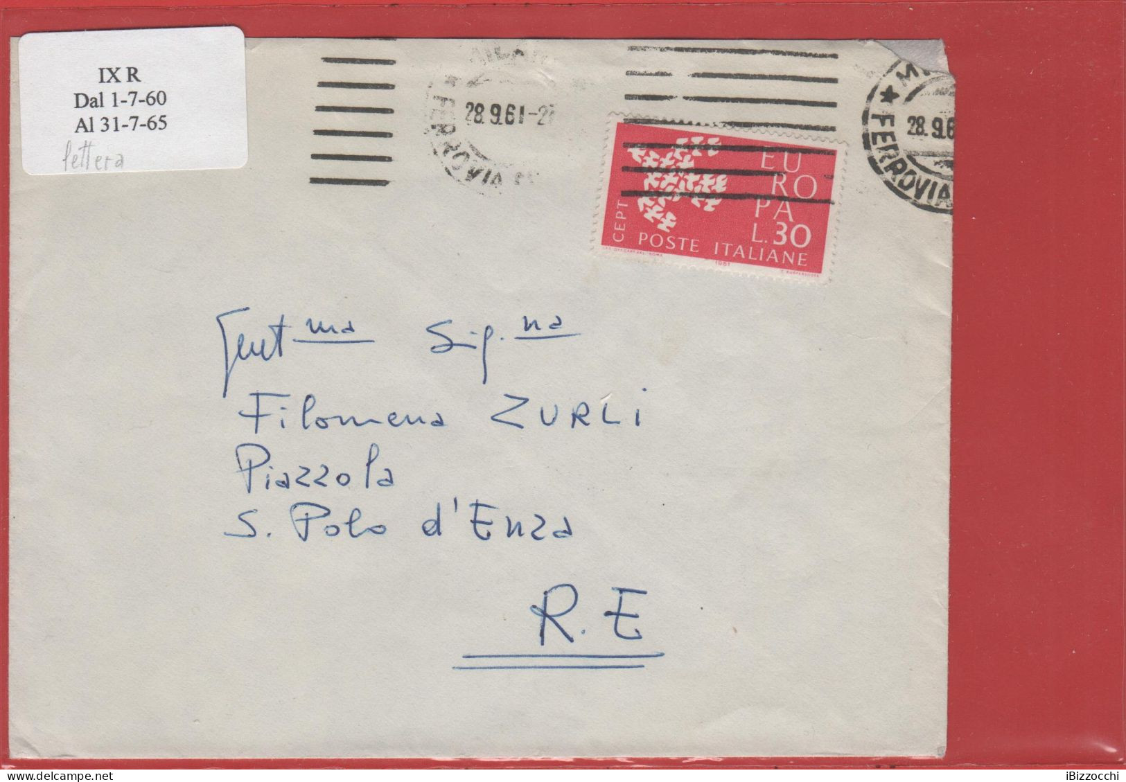 ITALIA - Storia Postale Repubblica - 1961 - 30 Europa Cept (Isolato) - Lettera - Viaggiata Da Milano Per San Polo D'Enza - 1961-70: Marcophilie