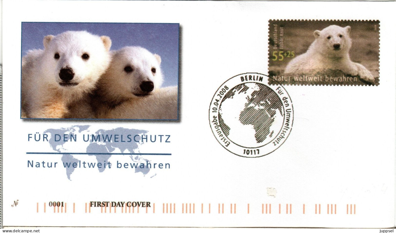 GERMANY,   FDC,  Polar Bear    /     ALLEMAGNE,  Lettre De Première Jour,  L`ours Polaire    2008 - Ours