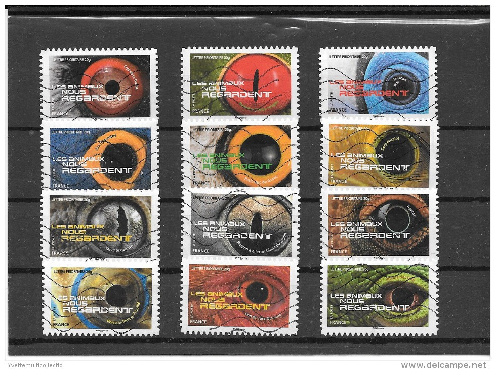 FRANCE 2015." LES ANIMAUX NOUS REGARDENT "..SERIE COMPLETE  DE 12 TIMBRES AUTOADHESIFS OBLITERES - Used Stamps