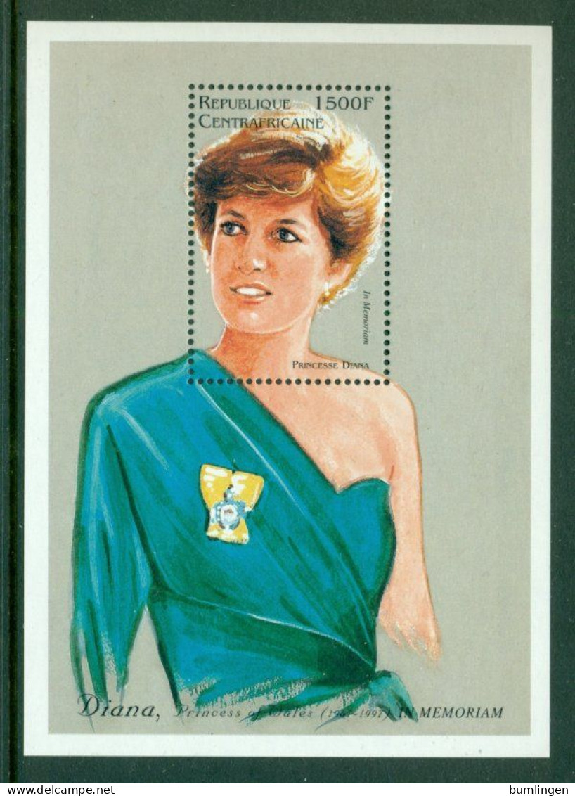 CENTRAL AFRICA 1997 Mi BL 596** The Death Of Princess Diana – In Memoriam Overprint [B679] - Familias Reales