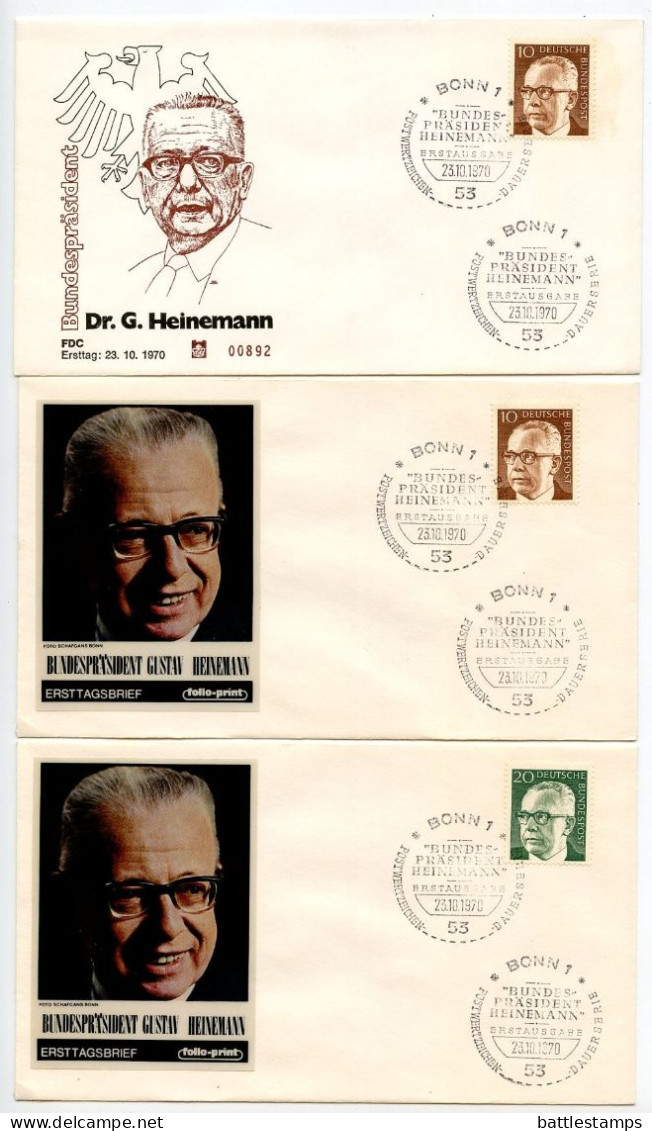 Germany, West 1970-71 18 FDCs Scott 1028-1030, 1031-1038, 1044 President Gustav Heinemann - 1971-1980