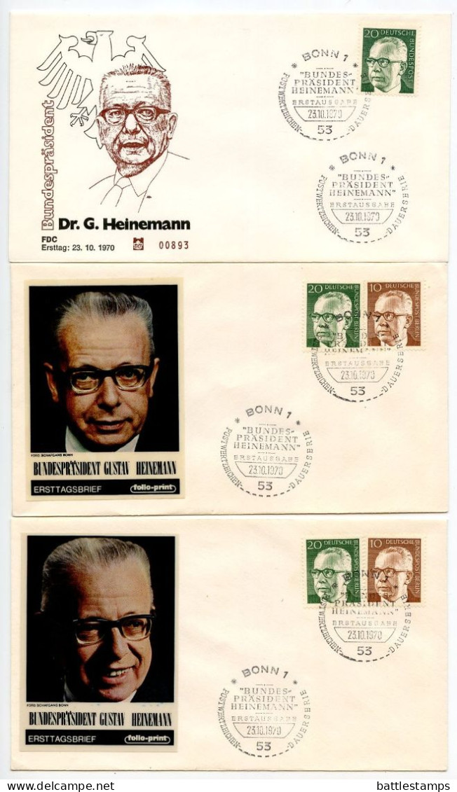 Germany, West 1970-71 18 FDCs Scott 1028-1030, 1031-1038, 1044 President Gustav Heinemann - 1971-1980
