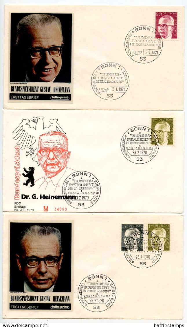Germany, West 1970-71 18 FDCs Scott 1028-1030, 1031-1038, 1044 President Gustav Heinemann