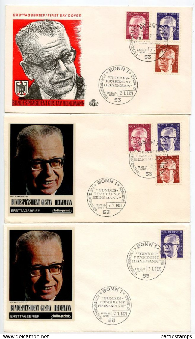 Germany, West 1970-71 18 FDCs Scott 1028-1030, 1031-1038, 1044 President Gustav Heinemann