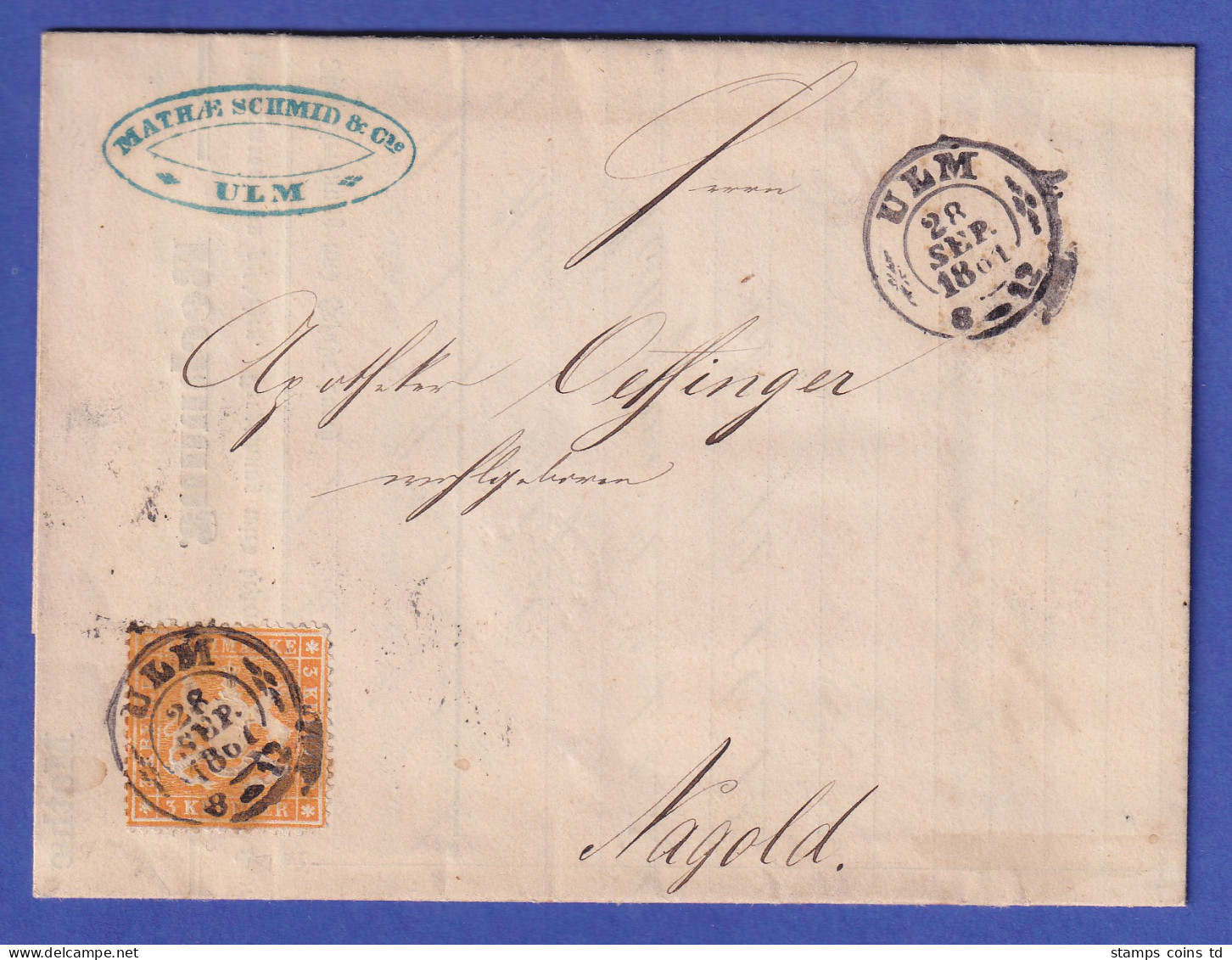 Württemberg 1861 Mi.-Nr.17 Ya Mit O ULM Auf Brief Nach Nagold - Covers & Documents