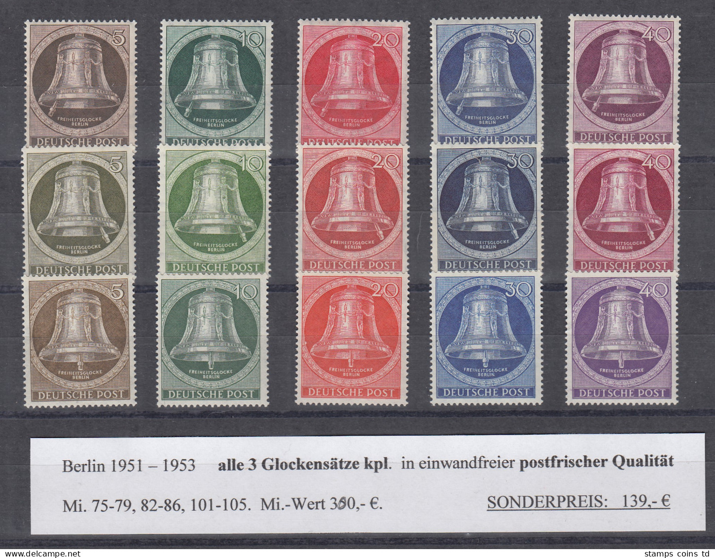 Berlin Glocken Klöppel Links, Rechts, Mittig Alle 3 Sätze Kpl. Postfrisch ** - Unused Stamps