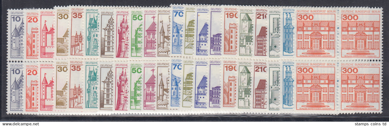 Berlin 1977-82 Dauerserie Burgen & Schlösser 4er-Block-Satz 21 Werte Kpl. ** - Unused Stamps