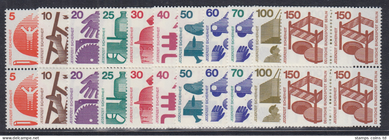 Berlin 1971-73  Dauerserie Unfallverhütung 4er-Block-Satz 11 Werte Kpl. ** - Unused Stamps