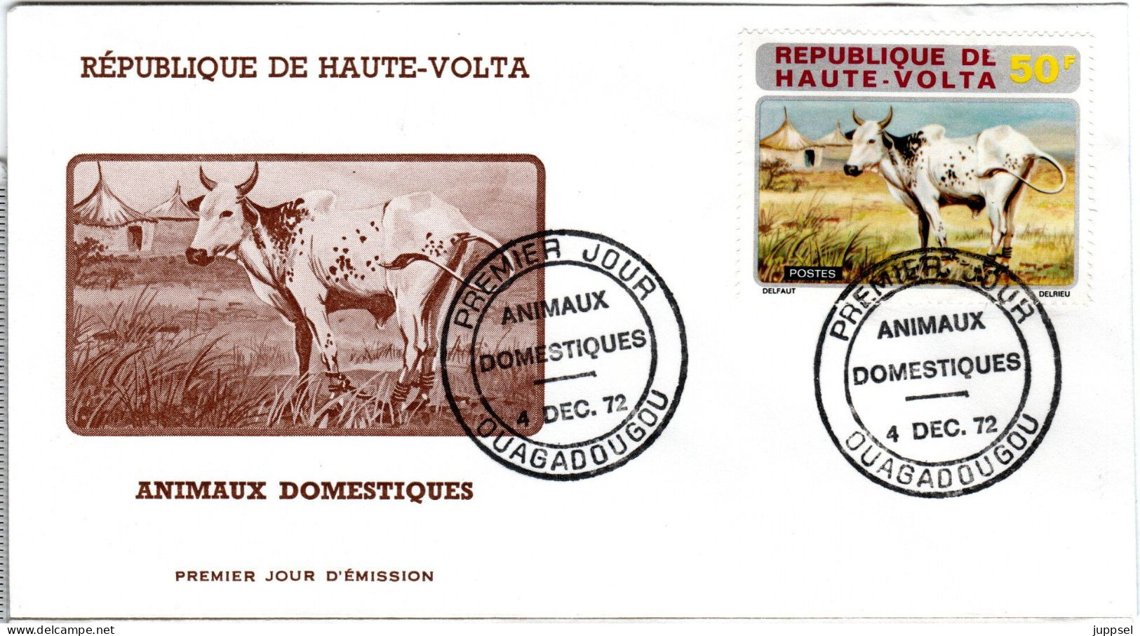 FDC  UPPER VOLTA, Cow     /    HAUTE VOLTA  Lettre De Première Jour, Vache   1972 - Mucche