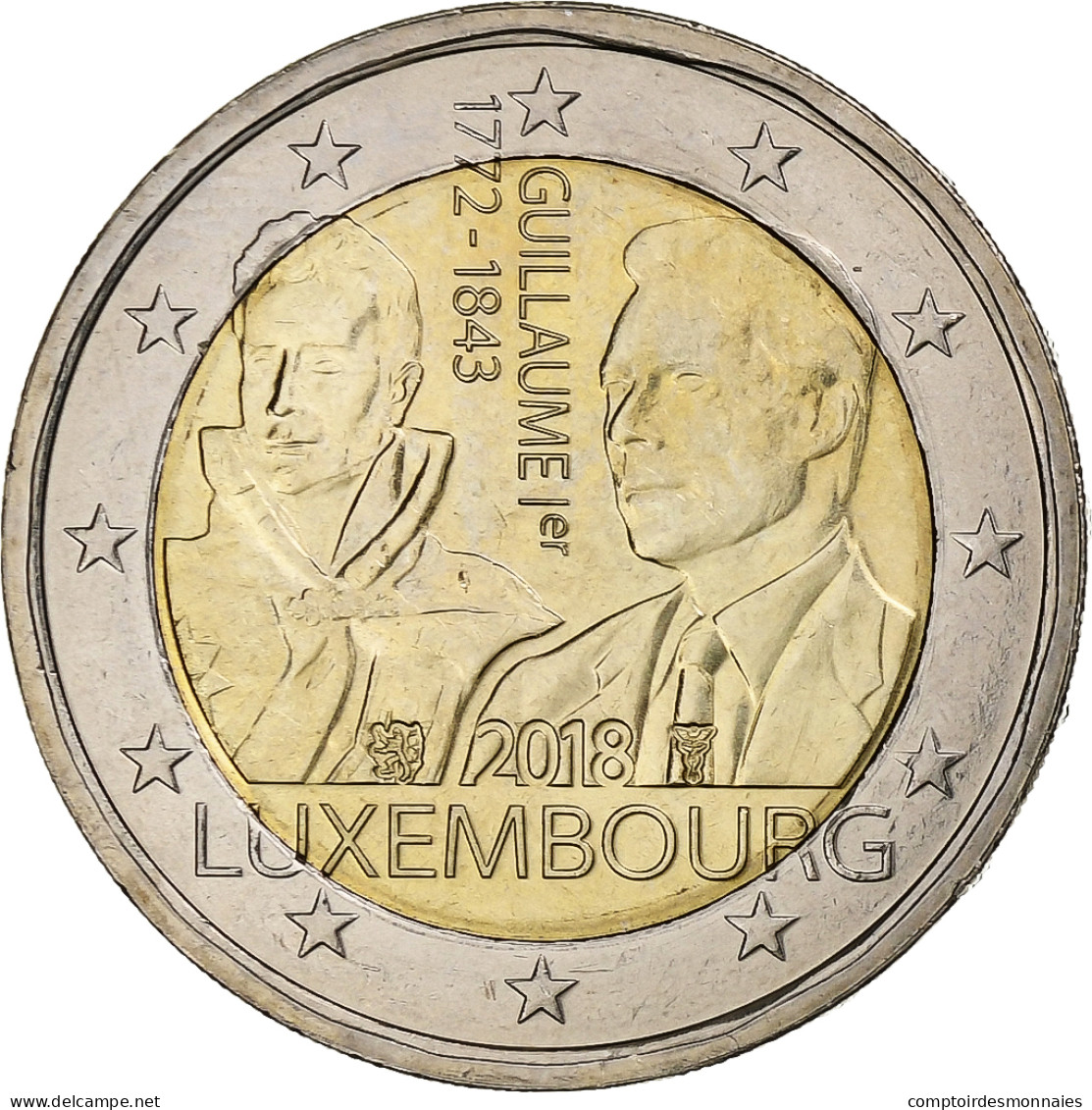 Luxembourg, 2 Euro, 175e Anniversaire De La Mort Du Grand-duc Guillaume Ier - Luxemburgo