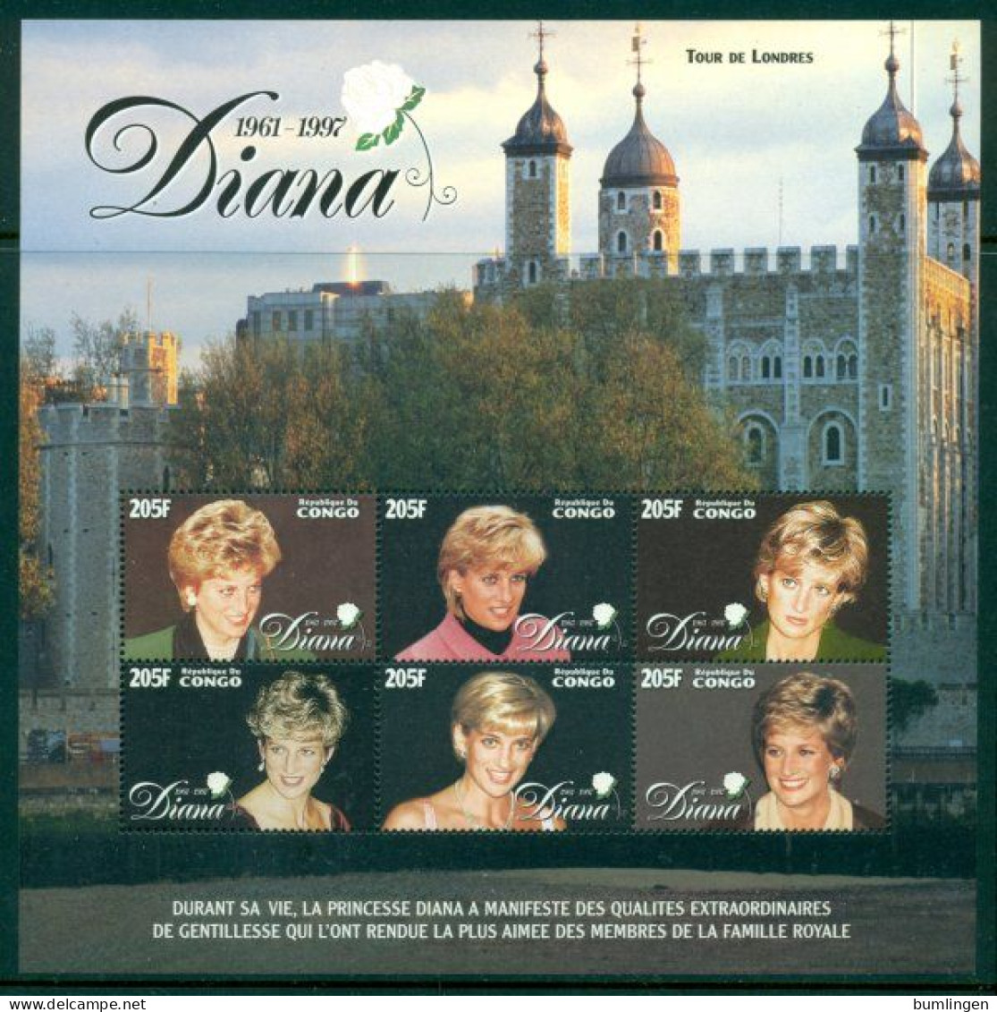 KONGO (Brazzaville) 1998 Mi 1570-75 Mini Sheet** The Death Of Princess Diana [B685] - Familias Reales