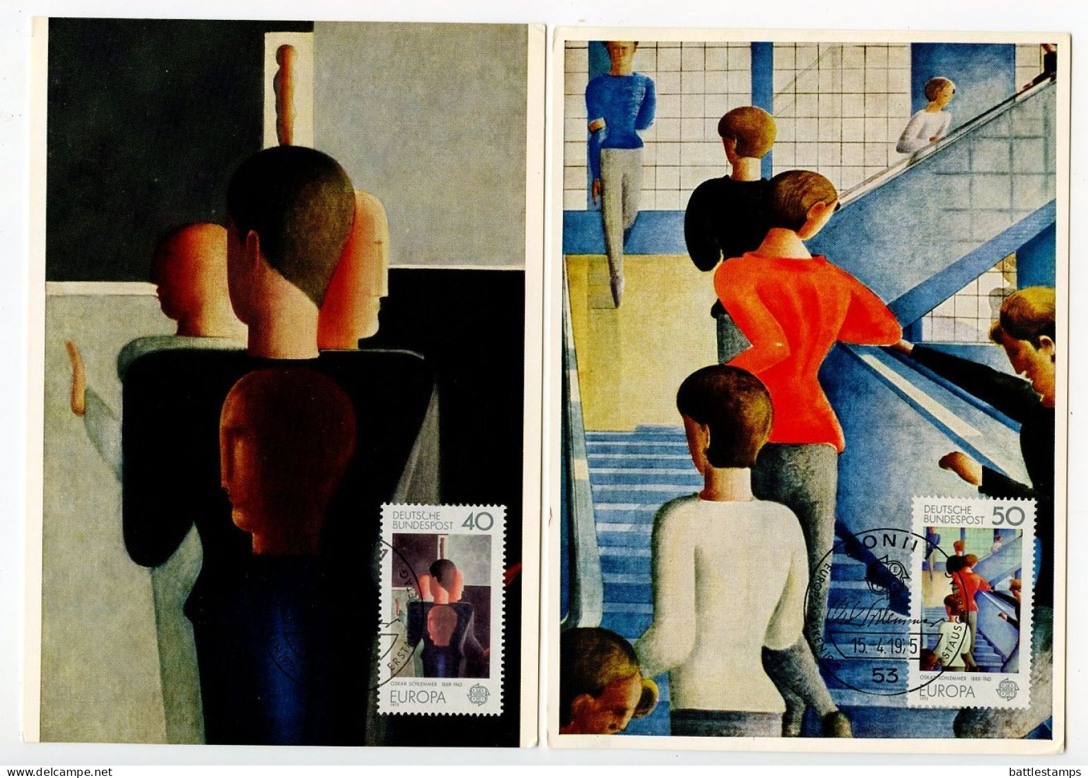 Germany, West 1975 2 FDCs Maximum Cards Scott 1164-1165 Art Paintings By Oskar Schlemmer / Europa - 1961-1980