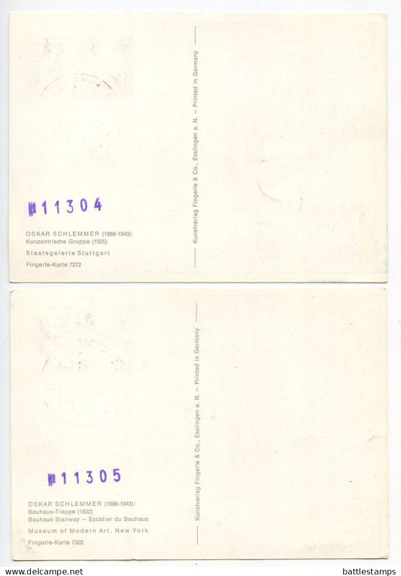 Germany, West 1975 2 FDCs Maximum Cards Scott 1164-1165 Art Paintings By Oskar Schlemmer / Europa - 1961-1980