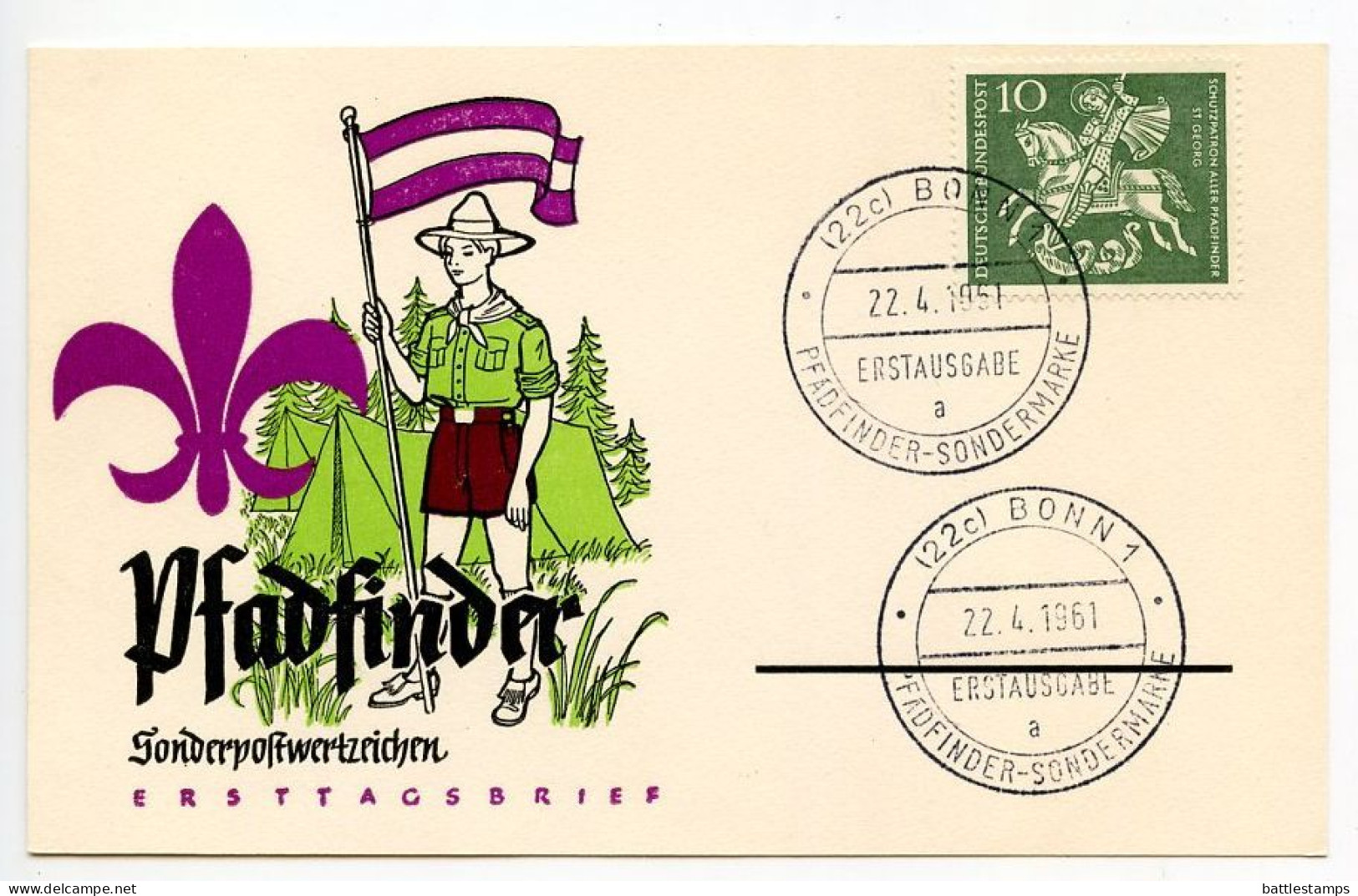 Germany, West 1961 FDC Scott 823 St. George's Day, Patron Saint Of The Boy Scouts - 1961-1970