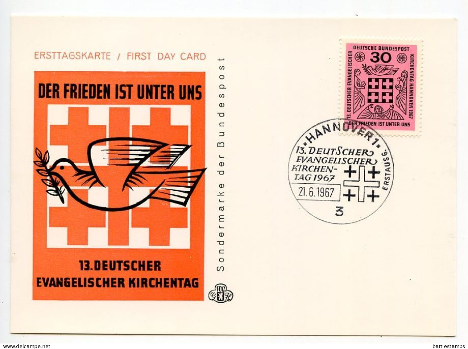 Germany, West 1967 FDC Scott 972 13th Meeting Of German Protestants In Hannover - 1961-1970