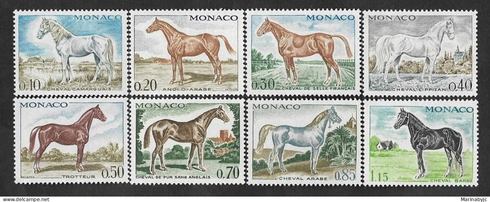 SE)1970 MONACO, COMPLETE SERIES FAUNA OF MONACO, BREED HORSES, 8 STAMPS MNH - Oblitérés