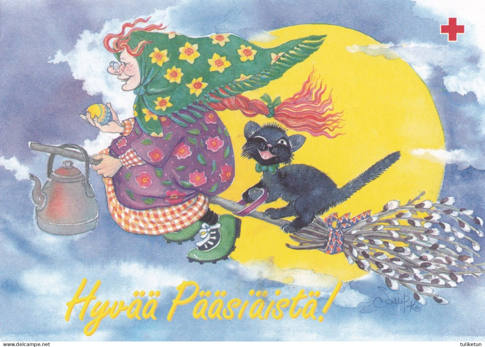 Postal Stationery - Bird - Chick - Easter Witch - Cat - Red Cross 1999 - Suomi Finland - Postage Paid - Postal Stationery