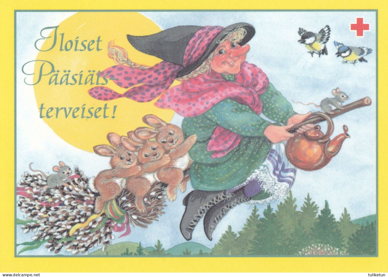 Postal Stationery - Flowers - Easter Witch - Rabbits Hares - Red Cross 2000 - Suomi Finland - Postage Paid - Postal Stationery