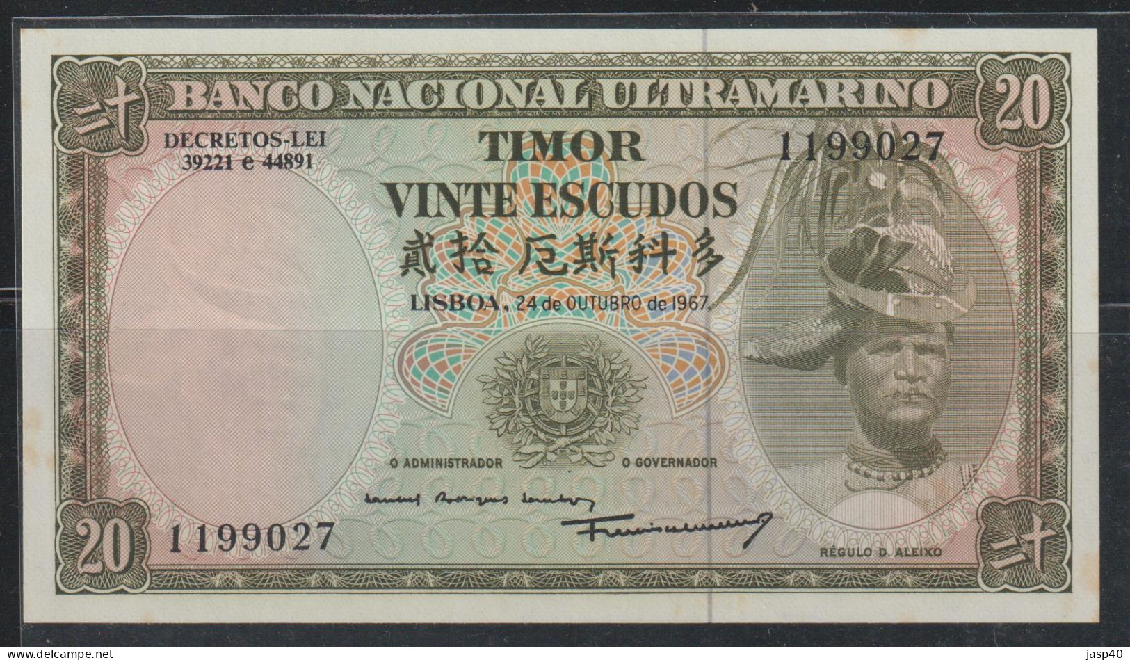 TIMOR - NOTA DE 20 ESCUDOS  DE 1967 - BELA - Timor