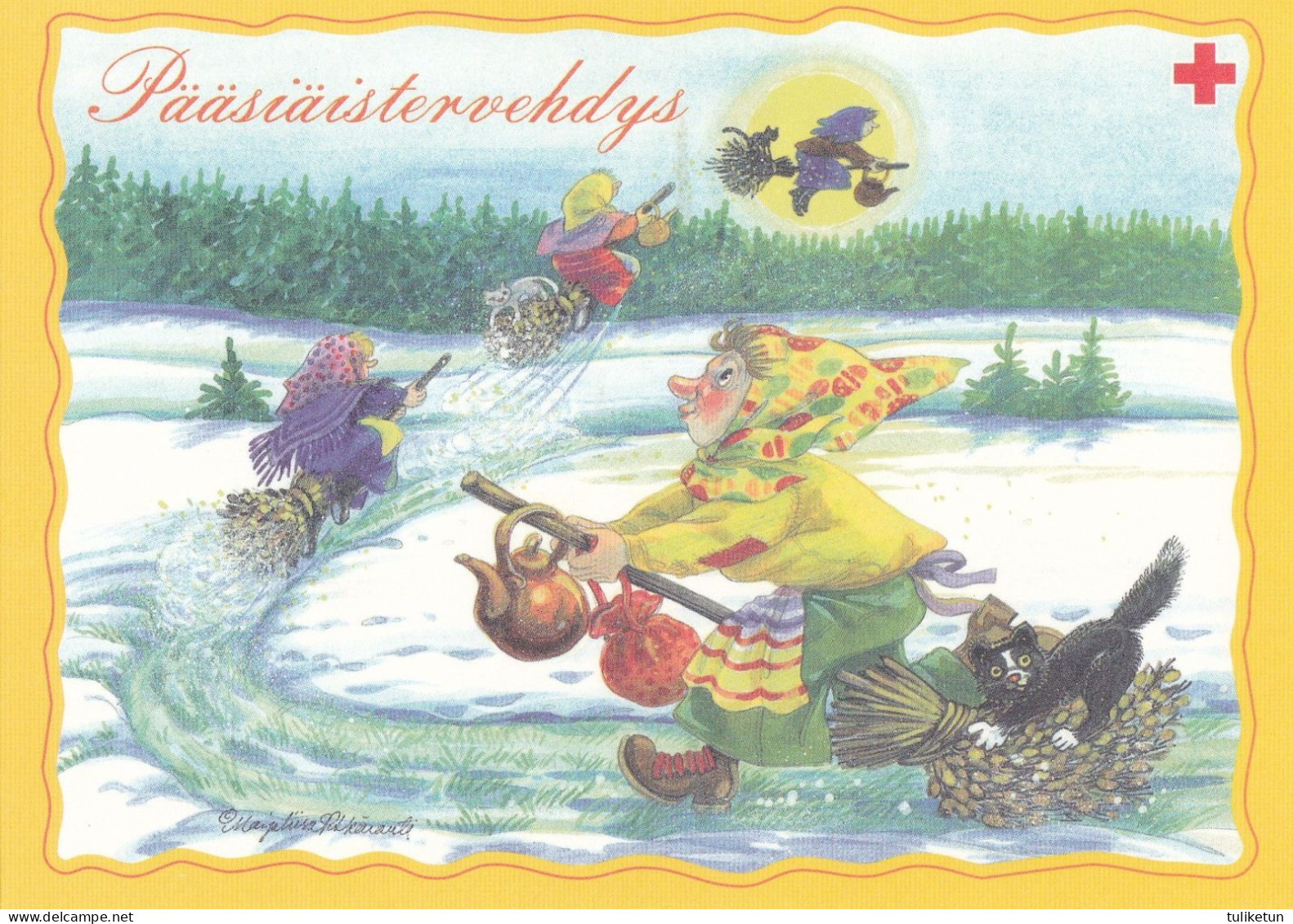 Postal Stationery - Flowers - Easter Witches With Cats - Red Cross 2001 - Suomi Finland - Postage Paid - Postal Stationery