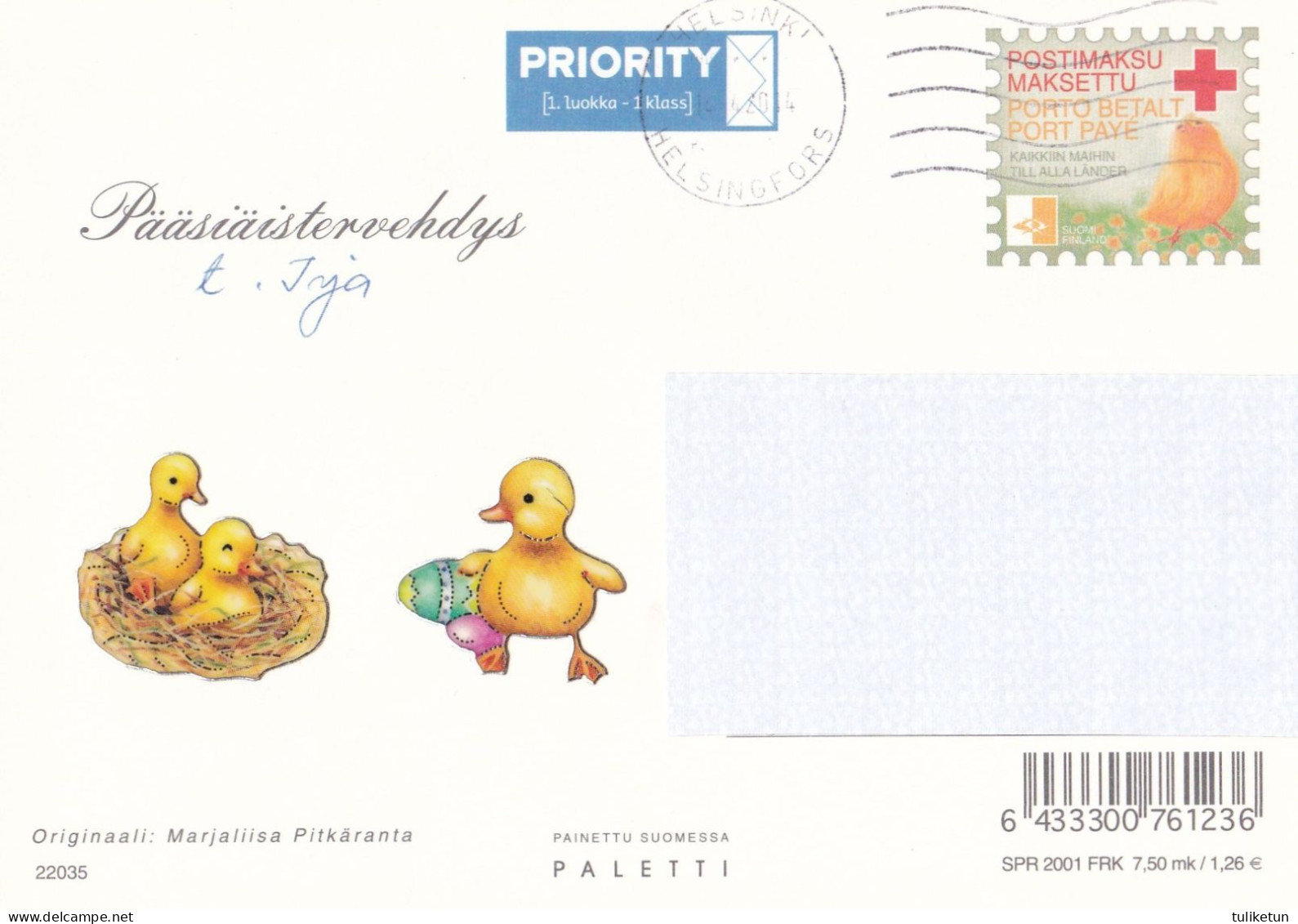 Postal Stationery - Flowers - Easter Witches With Cats - Red Cross 2001 - Suomi Finland - Postage Paid - Enteros Postales