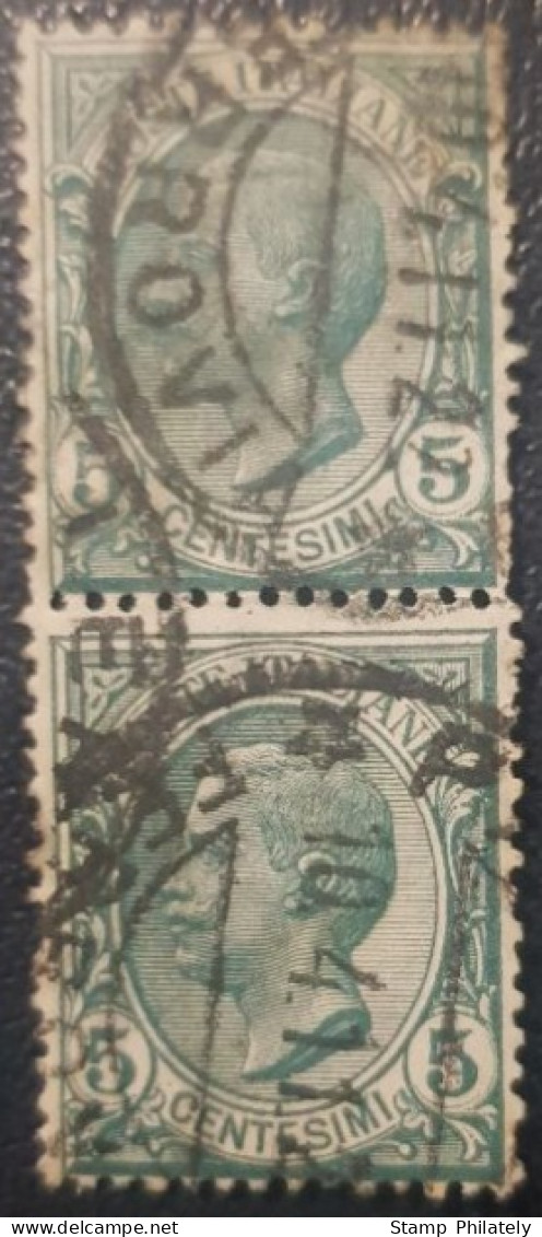 Italy King Victor 5C Used Pair Postmark Stamps Ferrovia Cancel - Gebraucht