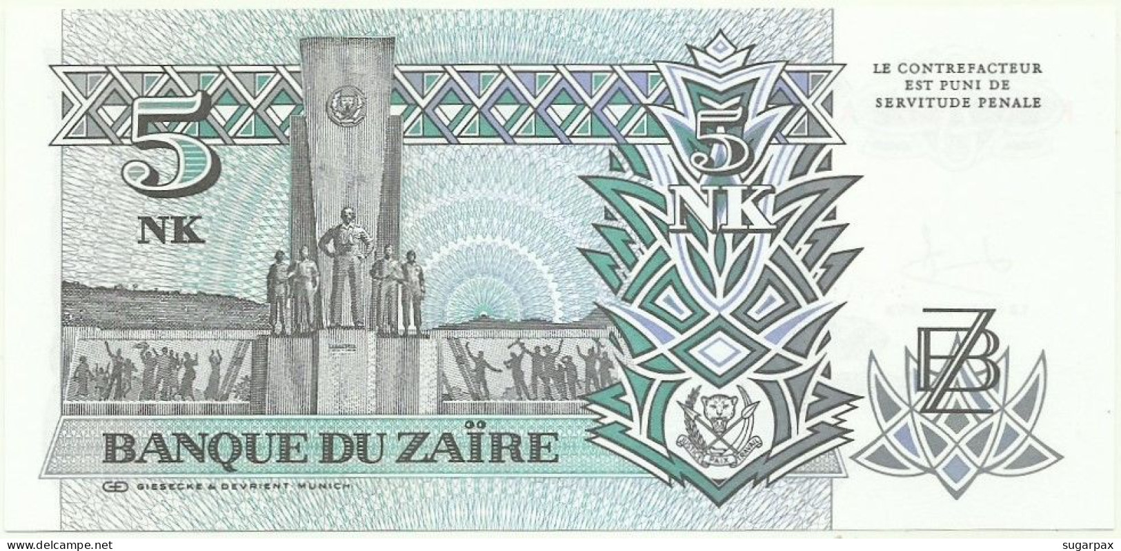 Zaire - 5 Nouveaux Makuta - 24.6.1993 - Unc. - Pick 48 -  Serie K / A - Mobutu - Zaïre