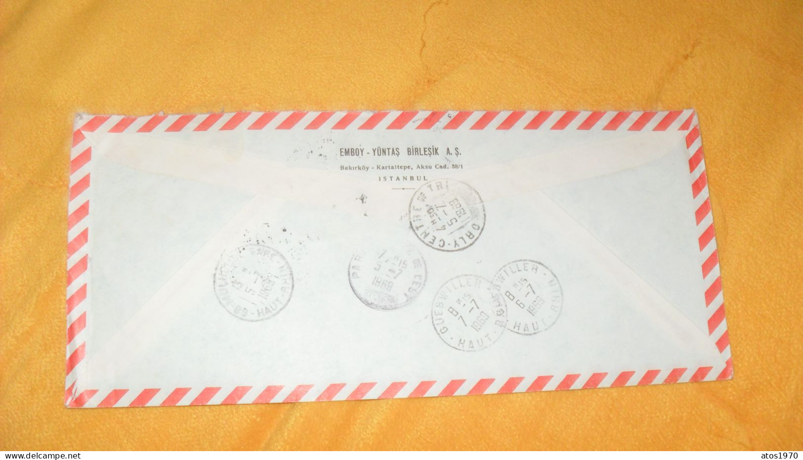 ENVELOPPE ANCIENNE DE 1969../ EXPRES..EMBOY - YUNTAS BIRLESIK A.S. ISTANBUL TURQUIE POUR GUEBWILLER FRANCE..CACHETS + TI - Lettres & Documents