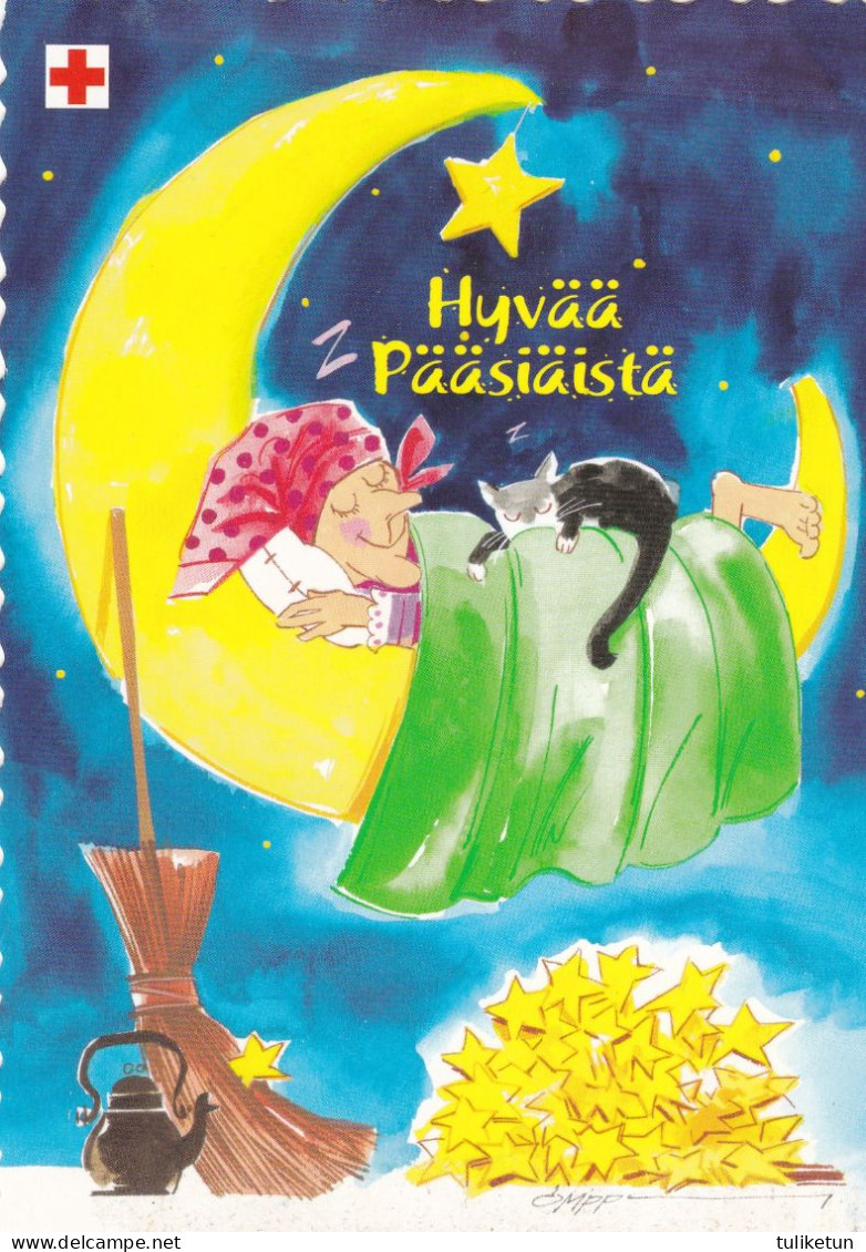 Postal Stationery - Easter Witch Sleeping With Cat On The Moon - Red Cross 2003 - Suomi Finland - Postage Paid - Postal Stationery