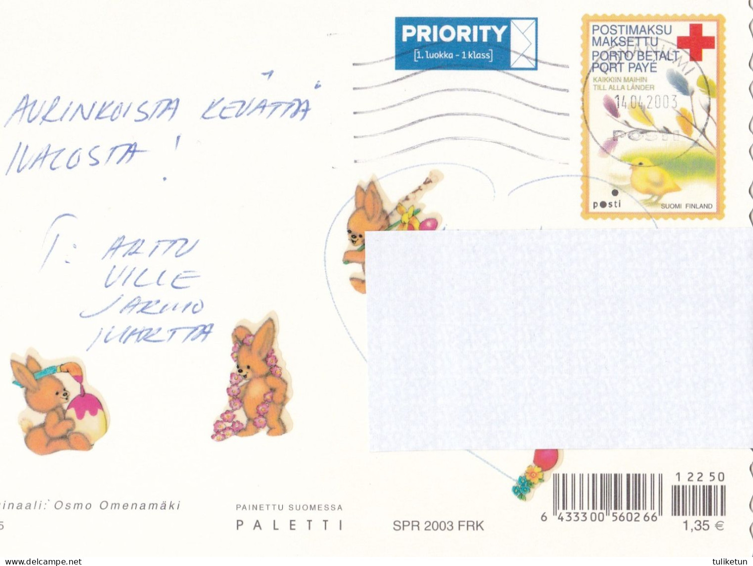 Postal Stationery - Easter Witch Sleeping With Cat On The Moon - Red Cross 2003 - Suomi Finland - Postage Paid - Postwaardestukken