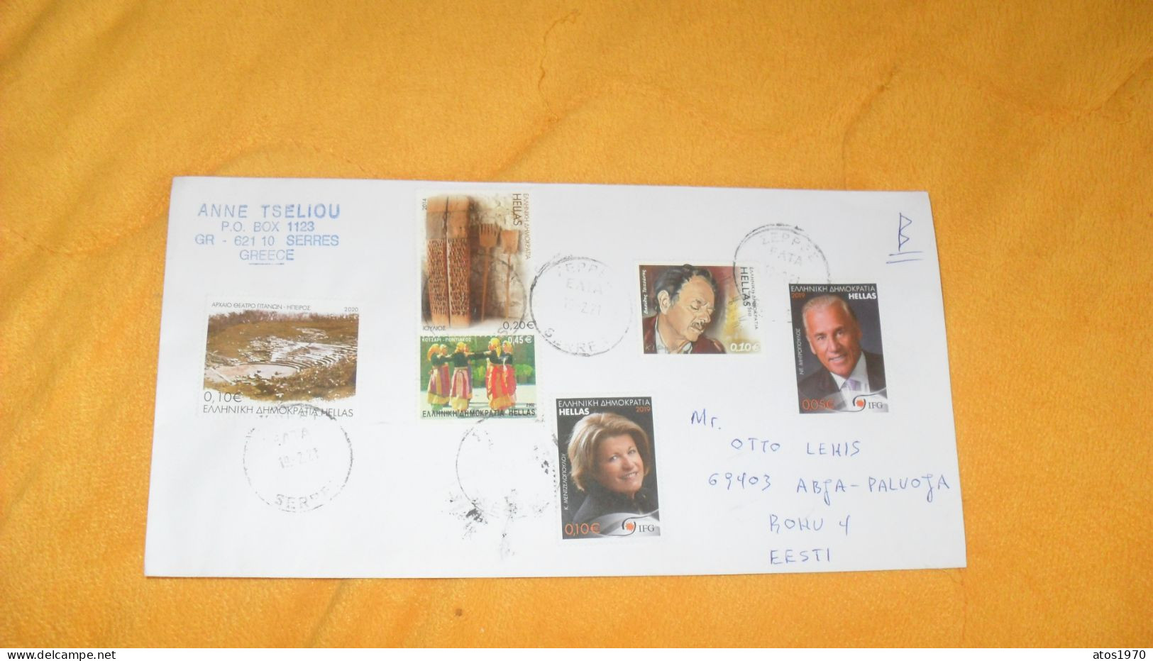 ENVELOPPE DE 2021../ ANNE TSELIOU SERRES GRECE..POUR TALLINN EESTI....CACHETS + TIMBRES X7 - Storia Postale