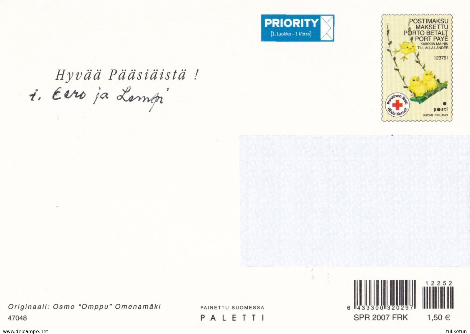 Postal Stationery - Easter Witch With Cat - Daffodils - Red Cross 2007 - Suomi Finland - Postage Paid - Entiers Postaux