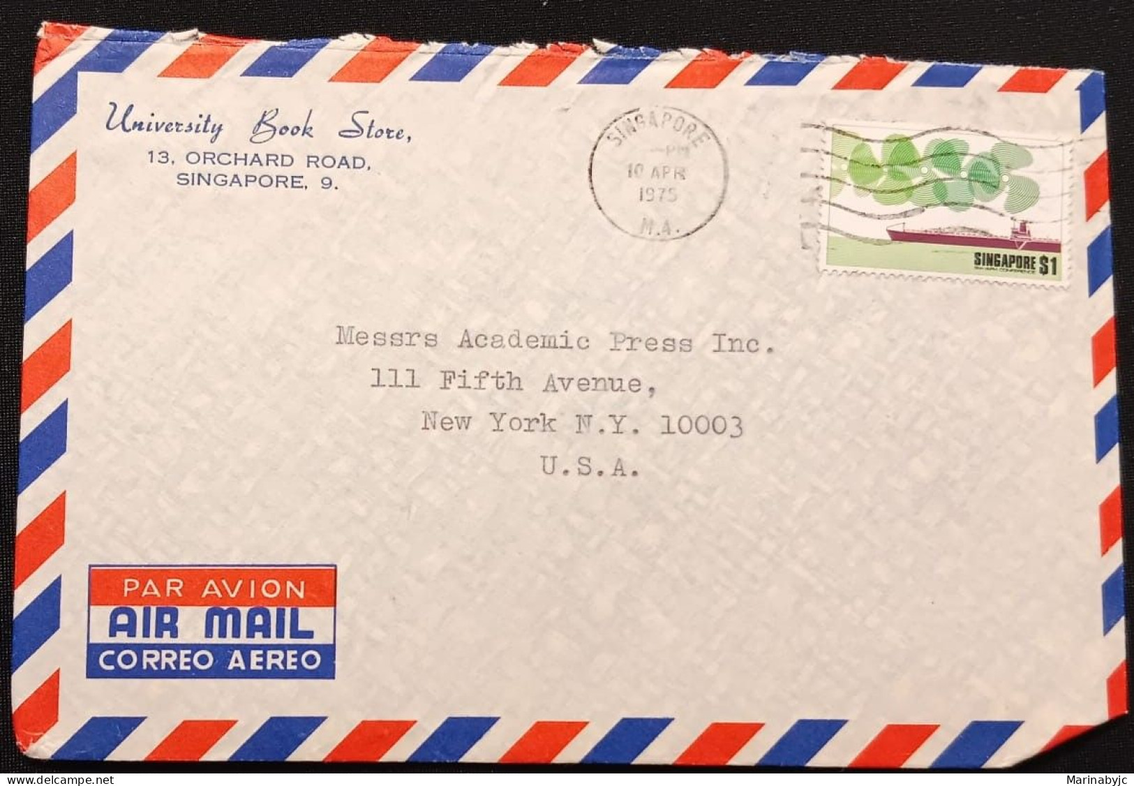 DM)1975, SINGAPORE, LETTER SENT TO U.S.A, AIR MAIL, WITH STAMP IX BIENNIAL CONFERENCE OF THE INTERNATIONAL PORTS ASSOCIA - Singapore (1959-...)