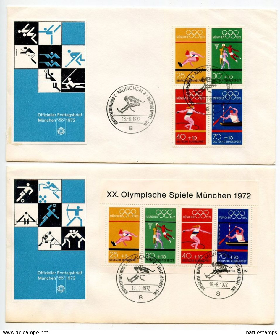 Germany, West 1972 2 FDCs Scott B490 S/S & B490a-B490d 20th Olympic Games In Munich - 1971-1980