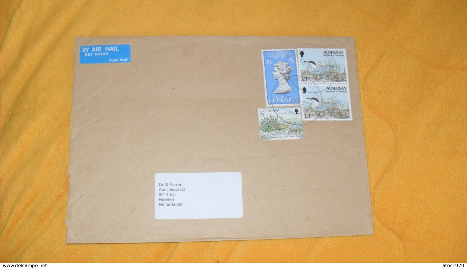 ENVELOPPE DE 2015../ CACHETS GUERNSEY POST OFFICE POUR HEERLEN NETHERLANDS + TIMBRES X4 - Alderney