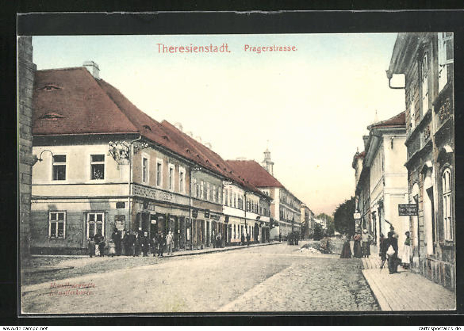 AK Theresienstadt / Terezin, Pragerstrasse Mit Geschäften  - Czech Republic