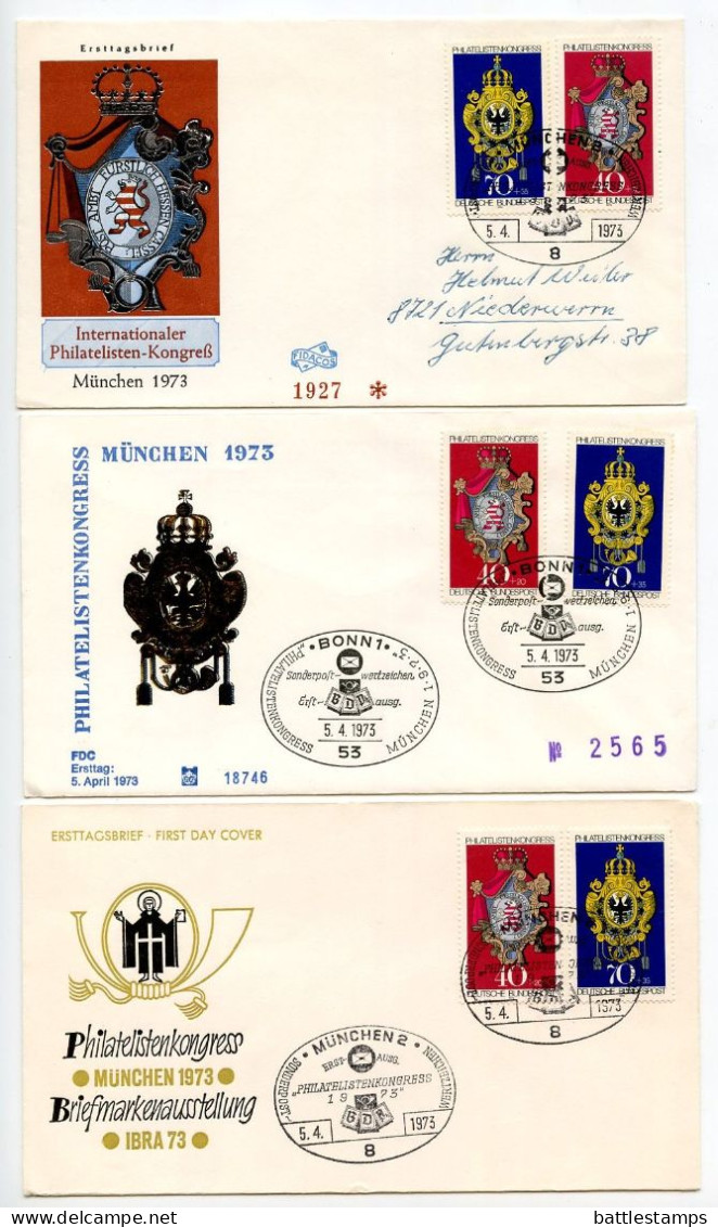 Germany, West 1973 3 FDCs Scott B500-B501 Hesse-Kassel & Prussia Posthouse Signs / IBRA Philatelic Exhibition - 1971-1980