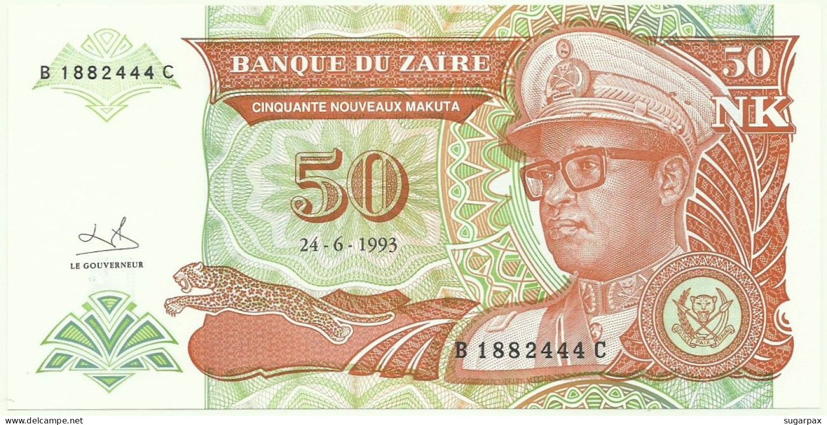 Zaire - 50 Nouveaux Makuta - 24.6.1993 - Unc. - Pick 51 -  Serie B / C - Mobutu - Zaire