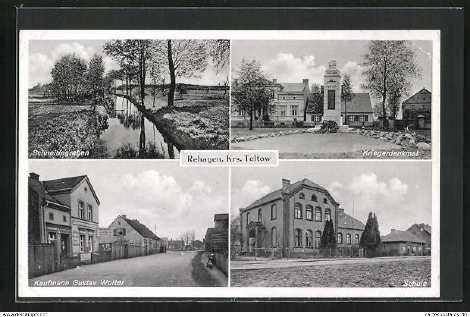 AK Rehagen /Krs. Teltow, Kaufmann Gustav Wolter, Kriegerdenkmal, Schule  - Teltow