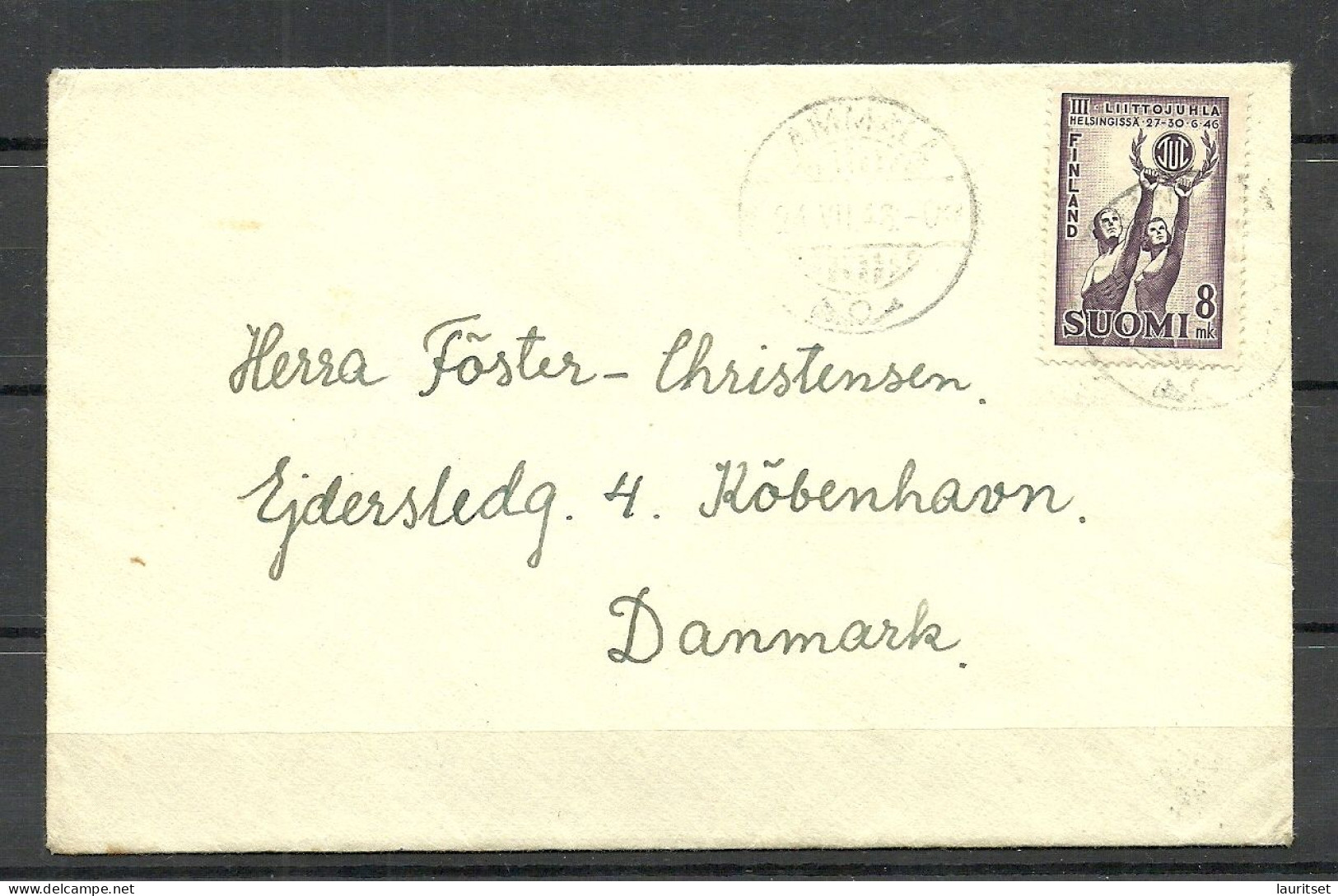 FINLAND FINNLAND 1946 Michel 325 As Single On Cover To Denmark - Briefe U. Dokumente