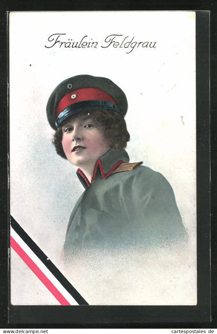 AK Fräulein Feldgrau, Reichsfahne  - War 1914-18