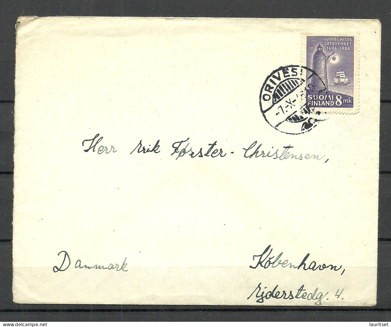 FINLAND FINNLAND Suomi 1946 O ORIVESI Michel 328 Light House Luchtturm As Single On Cover To Denmark - Lighthouses