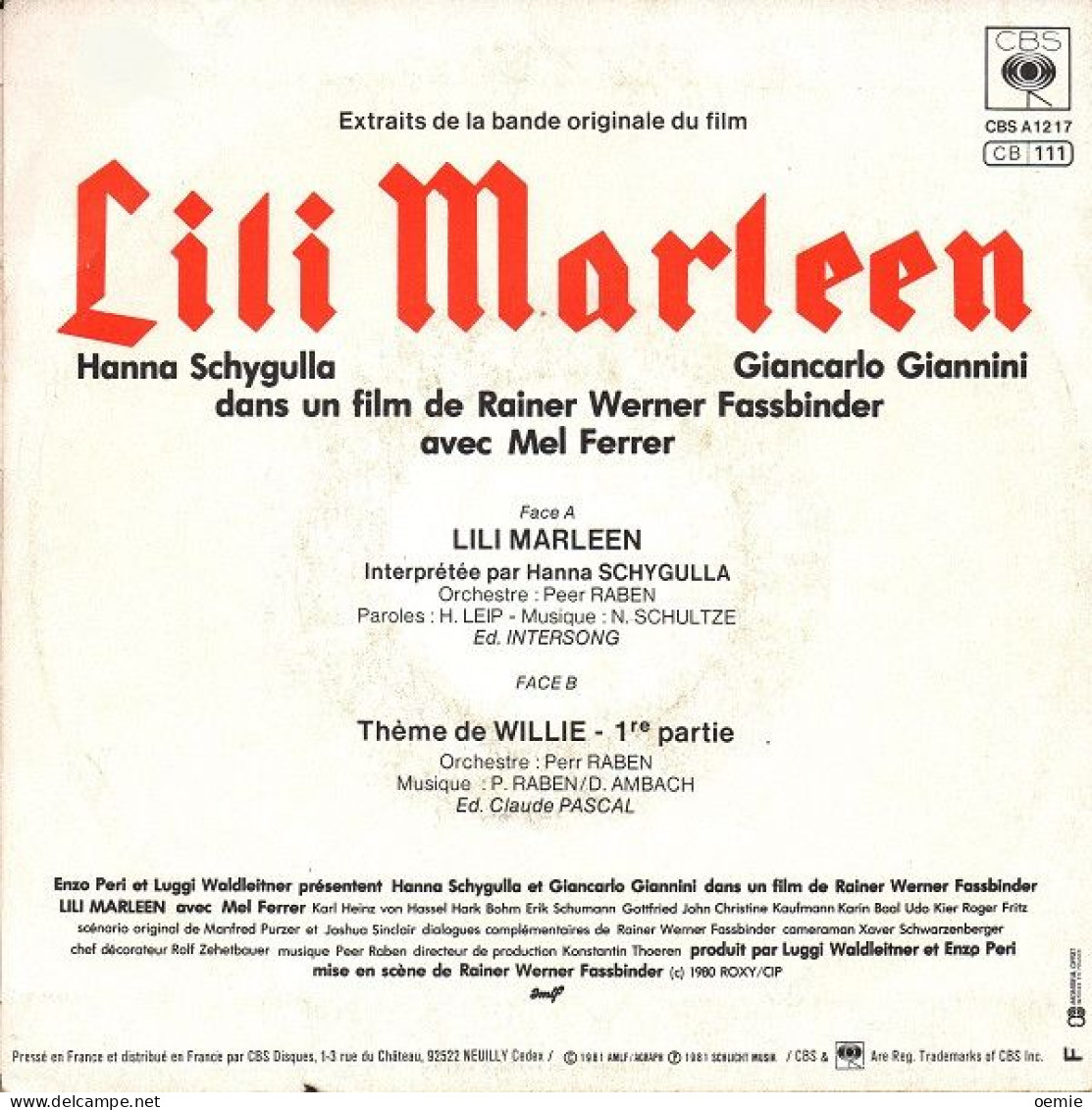 LILI  MARLEEN  INTERPRETEE HANNA SCHYGULLA   VERSION ORIGINALE DU FILM - Soundtracks, Film Music