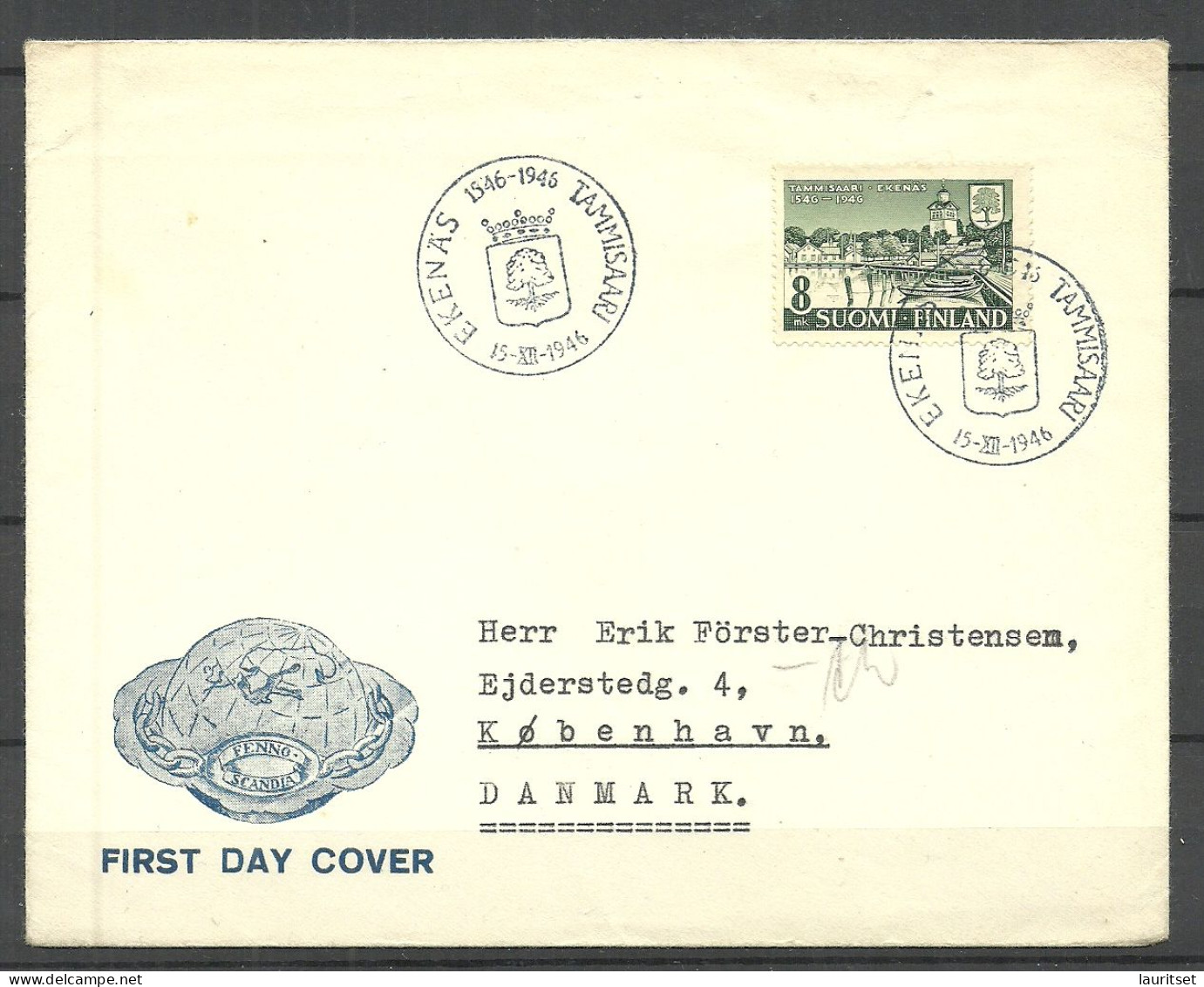 FINLAND FINNLAND Suomi 1946 Michel 333 Tammisaari FDC Sent To Denmark - FDC