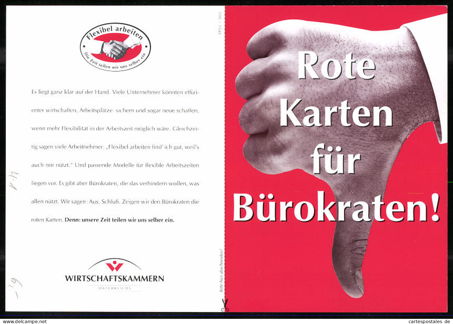 Klapp-AK Rote Karte Für Bürokraten!, Aktionskarte Für Fexible Arbeitszeiten An Den Bundesminister Für Arbeit & Soz  - Evenementen