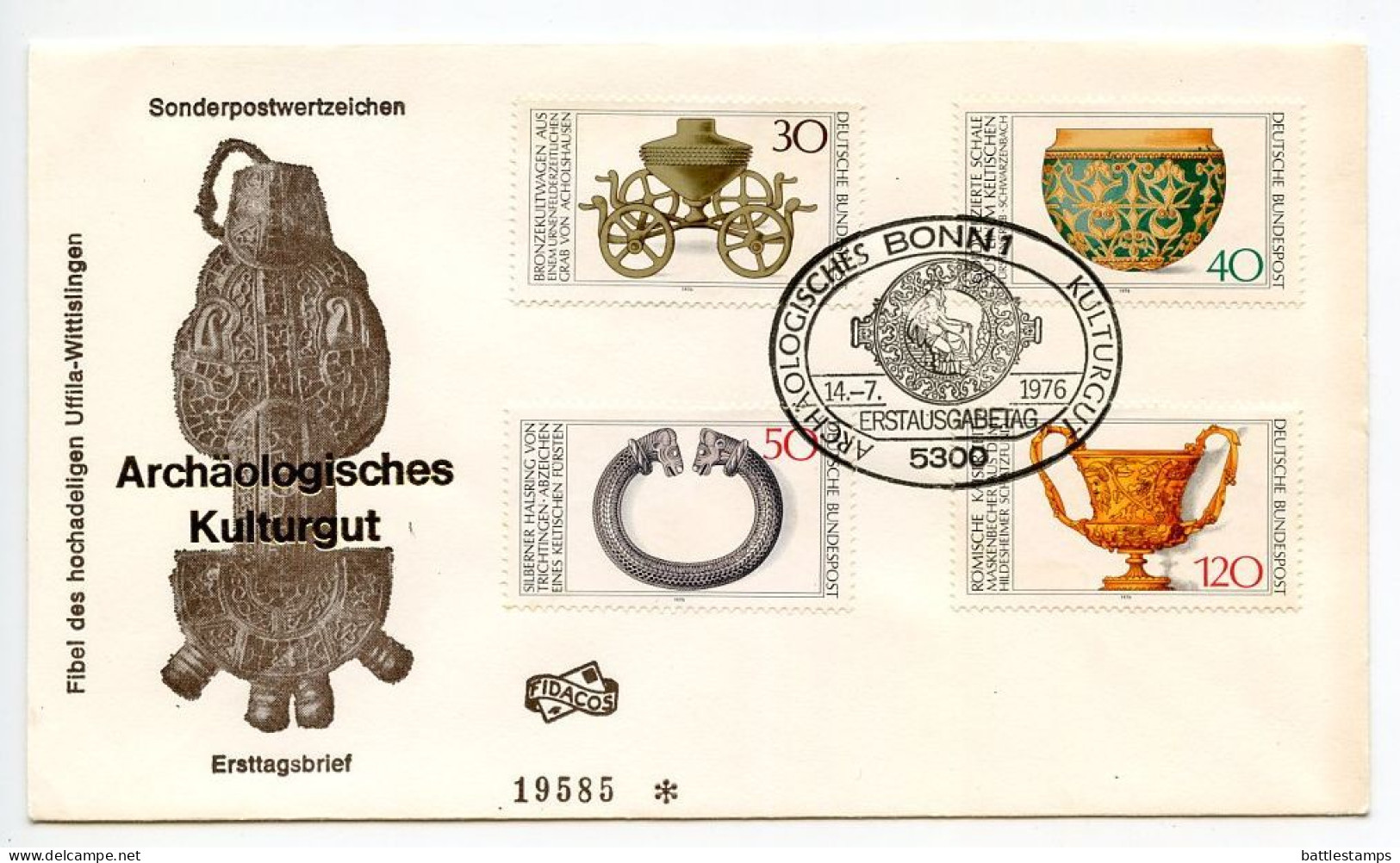 Germany, West 1976 FDC Scott 1218-1221 Archaeological Treasures - Bronze Chariot, Celtic Gold & Silver, Roman Cup - 1971-1980