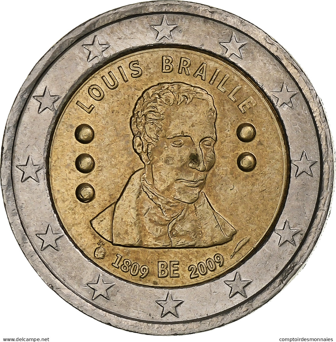 Belgique, Albert II, 2 Euro, 2009, Bruxelles, Louis Braille, TTB, Bimétallique - France