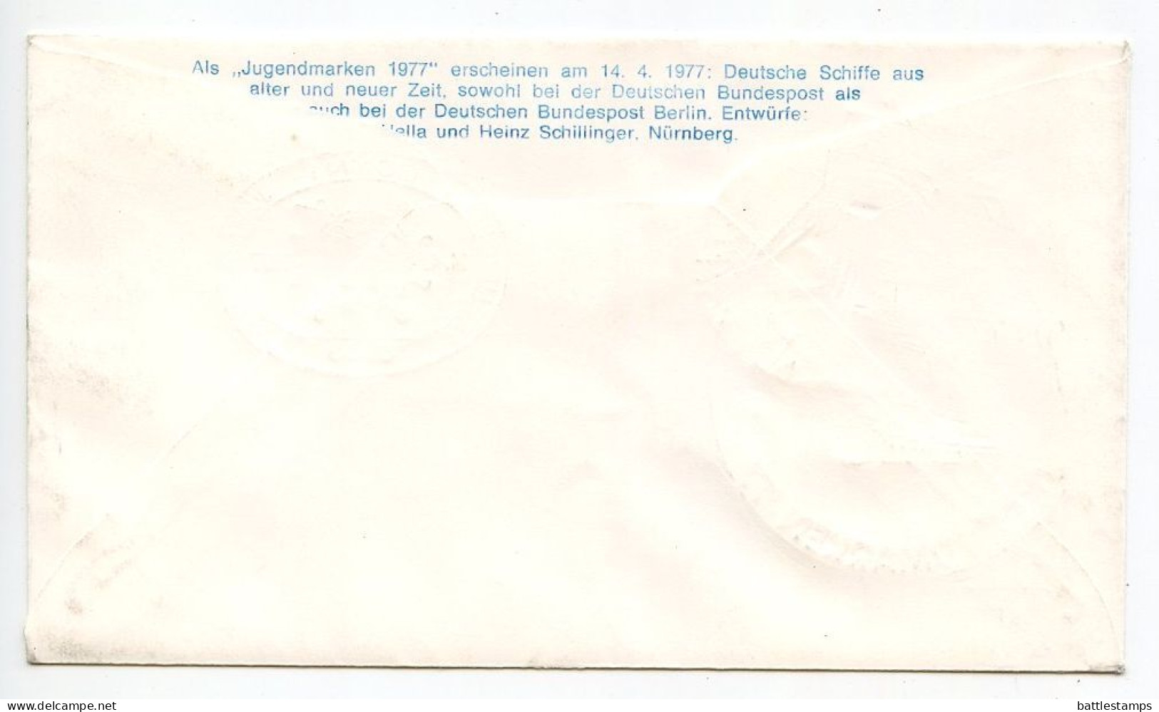 Germany, West 1977 FDC Scott B538-B541 Historic Ships - Wapen Von Hamburg, Preussen, Bremen, Freighter Sturmfels - 1971-1980