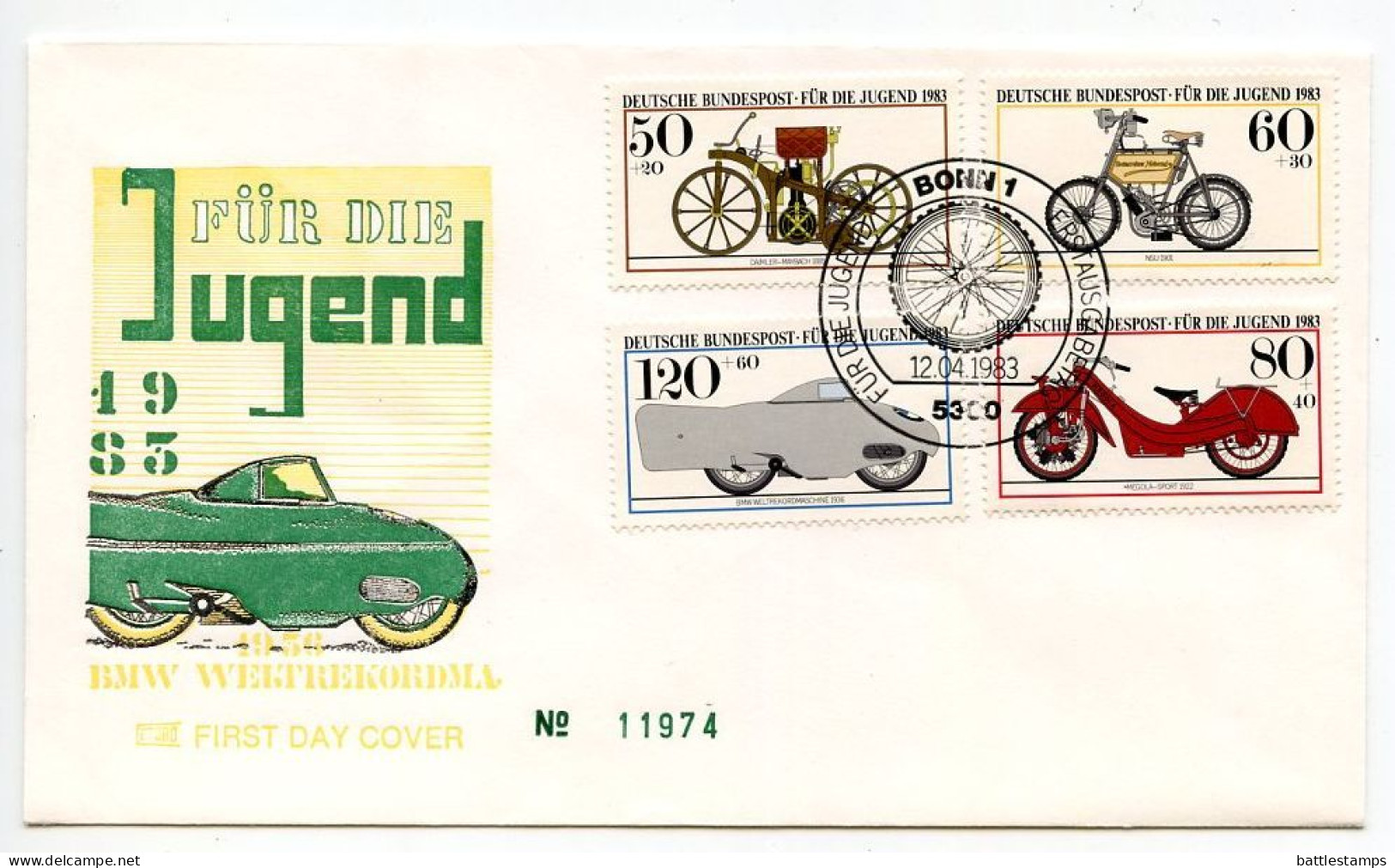 Germany, West 1983 FDC Scott B605-B608 Historic Motorcycles - Daimler-Mayback, NSU, Megola-Sport, BMW - 1981-1990