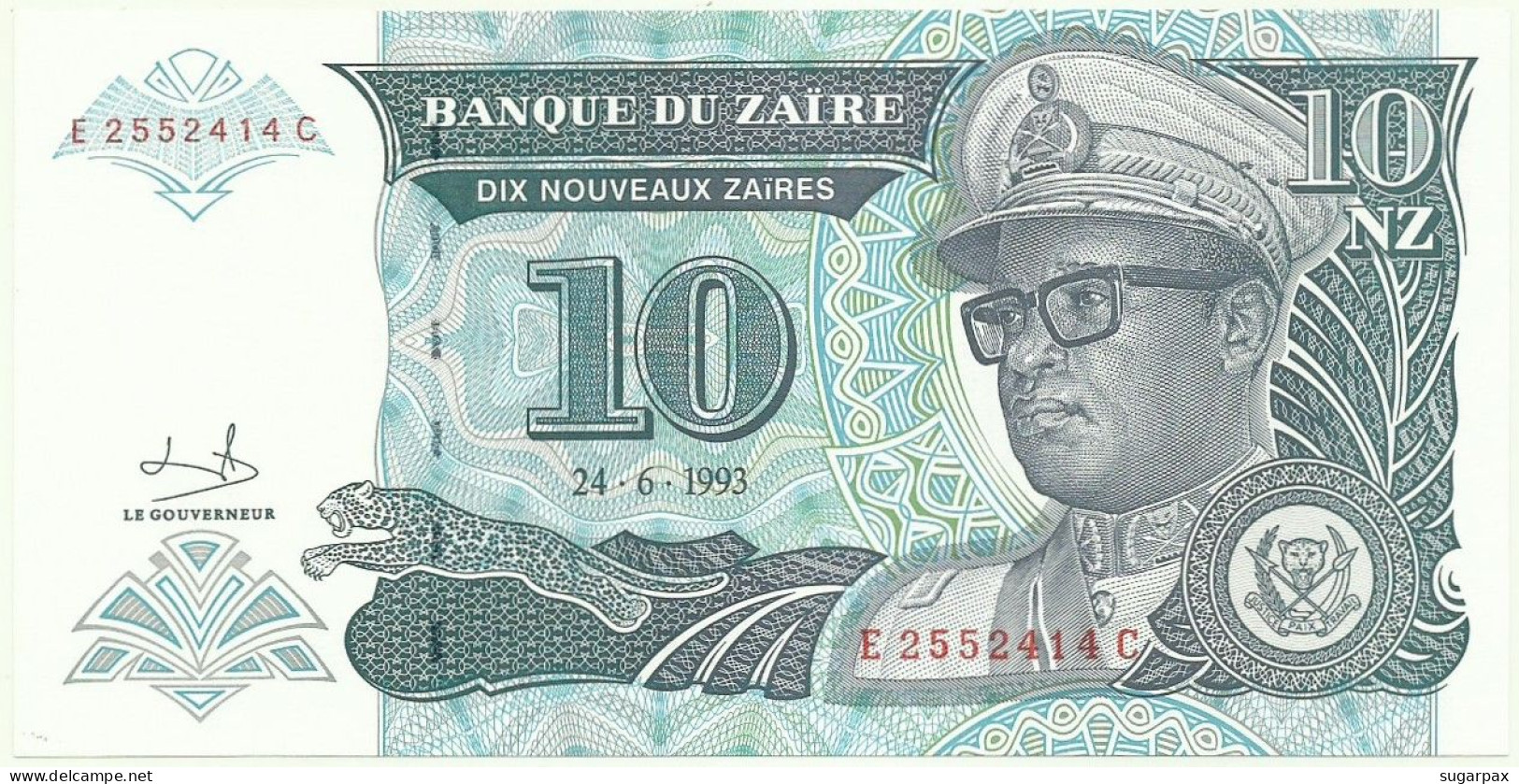 Zaïre - 10 Nouveaux Zaïres - 24.06.1993 - Pick 54 - Unc. - Printer: G & D - Sign. 9 - Prefix E , Sufix C - Mobutu - Zaïre